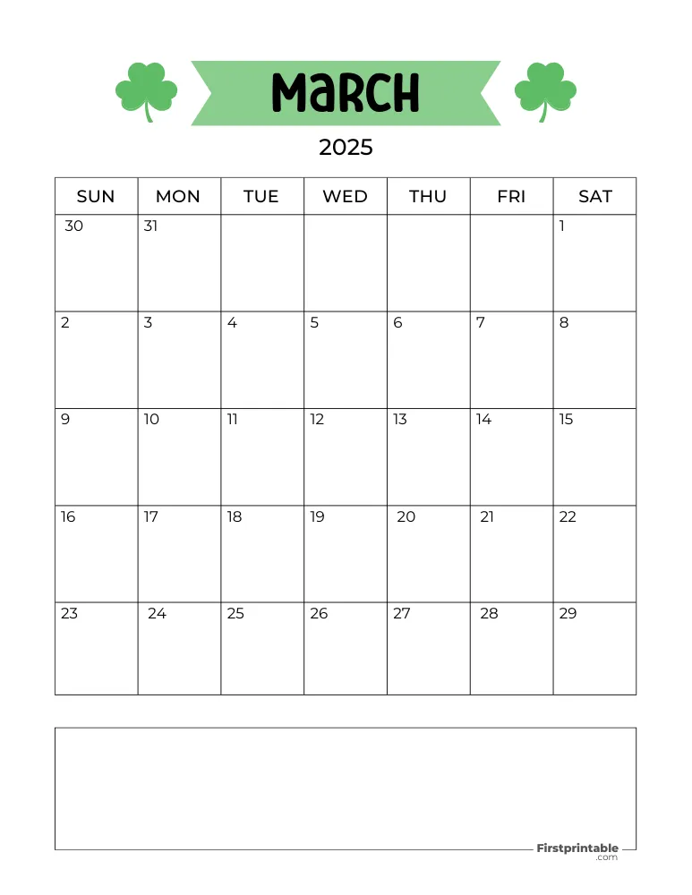 March Calendar 2025 St Patrick's Day Themed Template 05