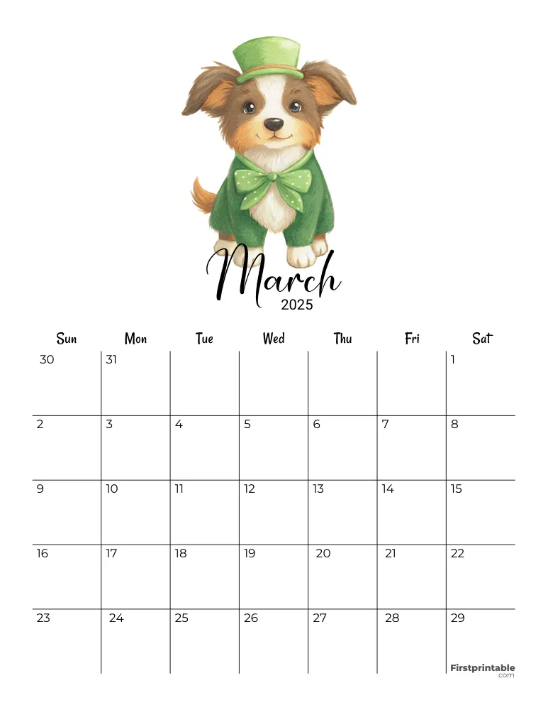 March Calendar 2025 St Patrick's Day Themed Template 08