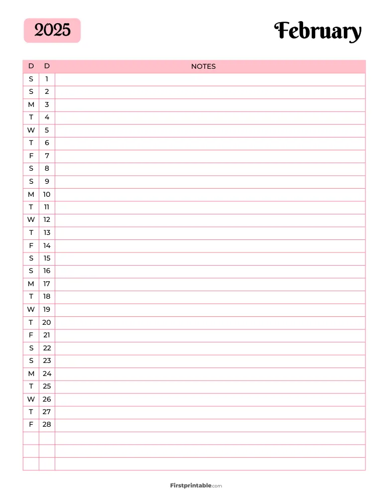 Printable February Calendar 2025 Template 13