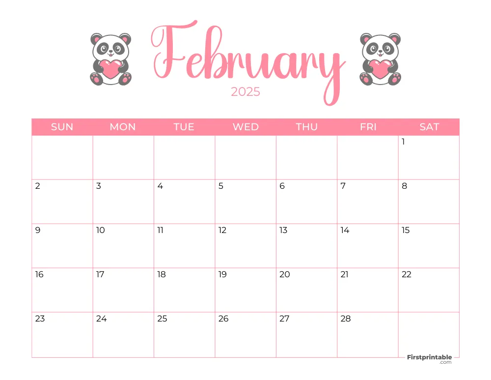 Printable February Calendar 2025 Valentines Day Template 22