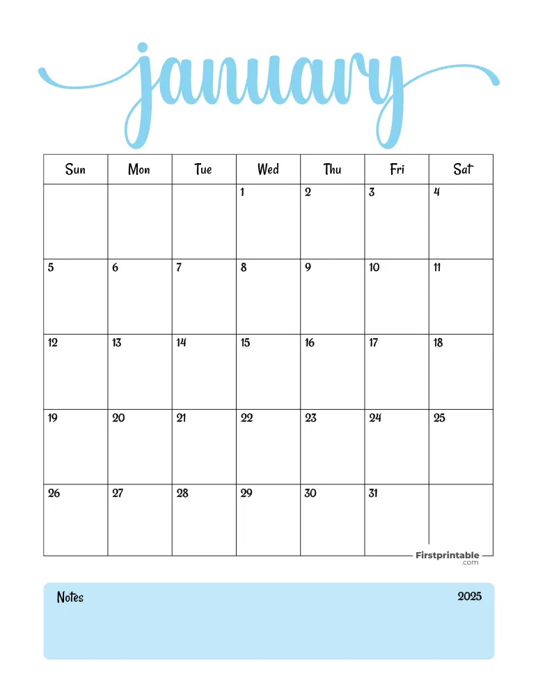 Printable January Calendar 2025 Template 04