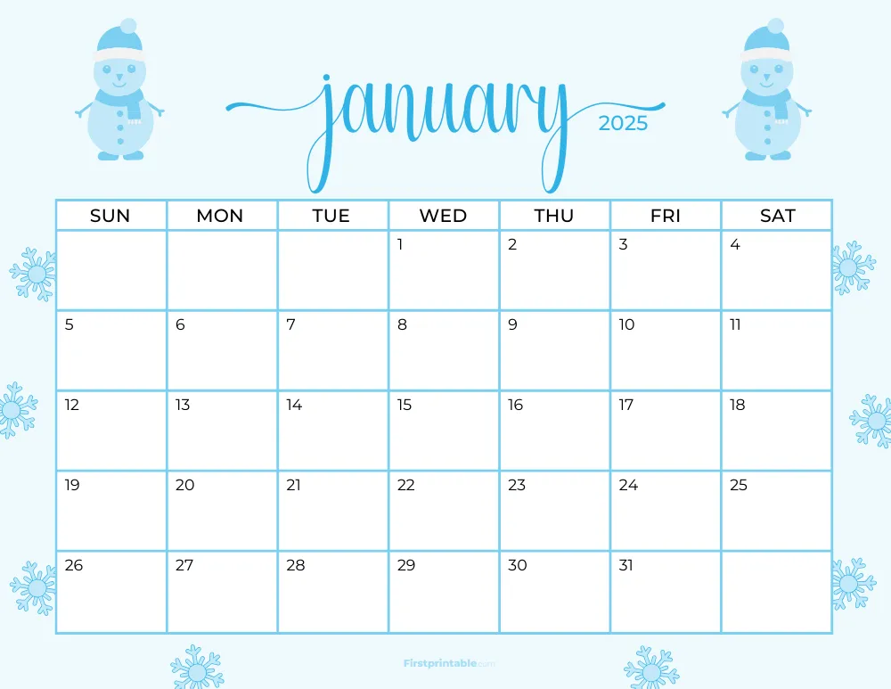 Printable January Calendar 2025 Winter Template 20