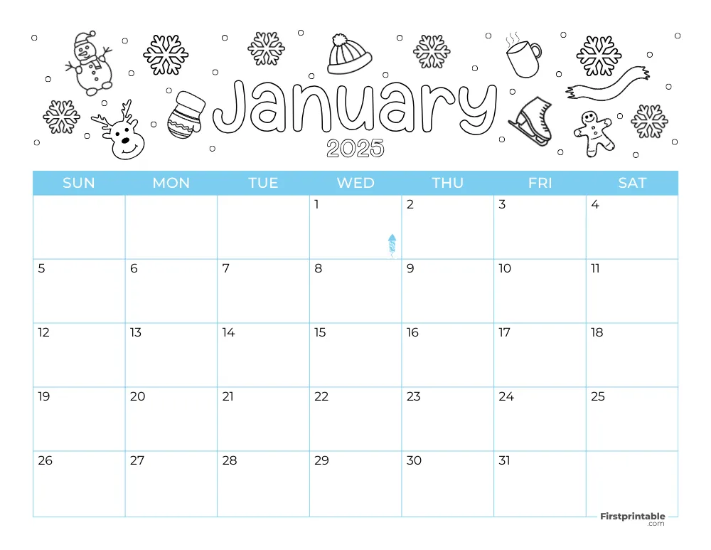 Printable January Calendar 2025 Winter Template 25