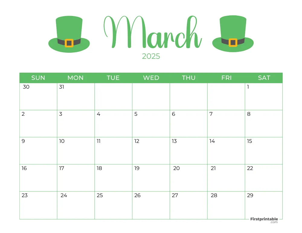 Printable March Calendar 2025 St Patrick's Day Template 22