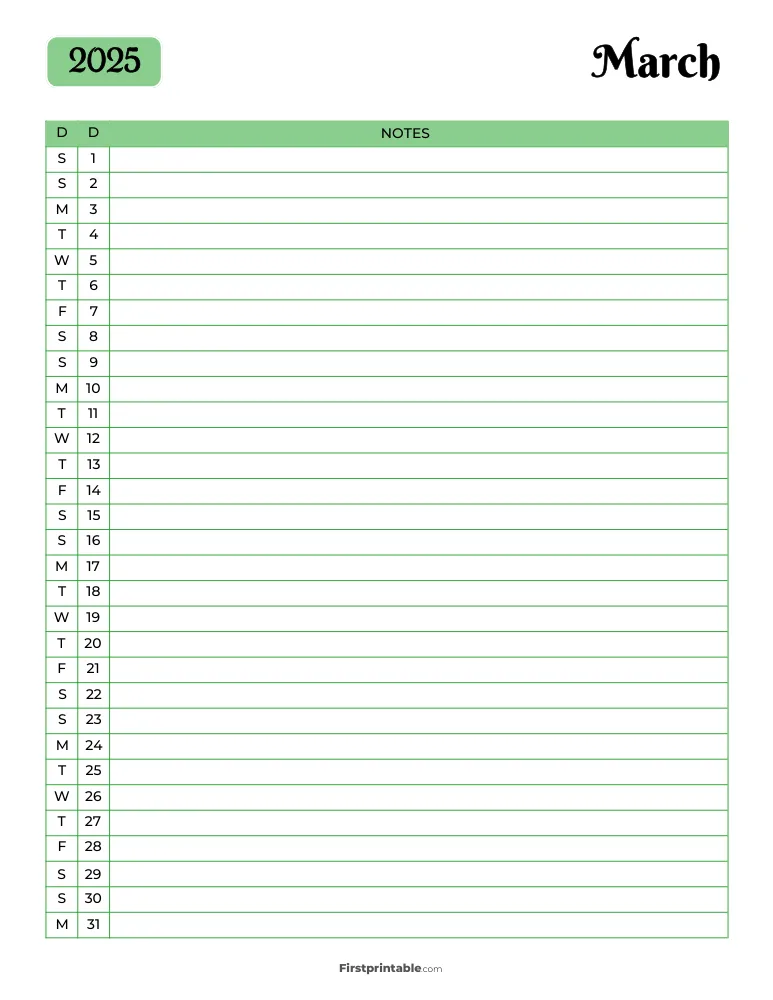 Printable March Calendar 2025 Template 13