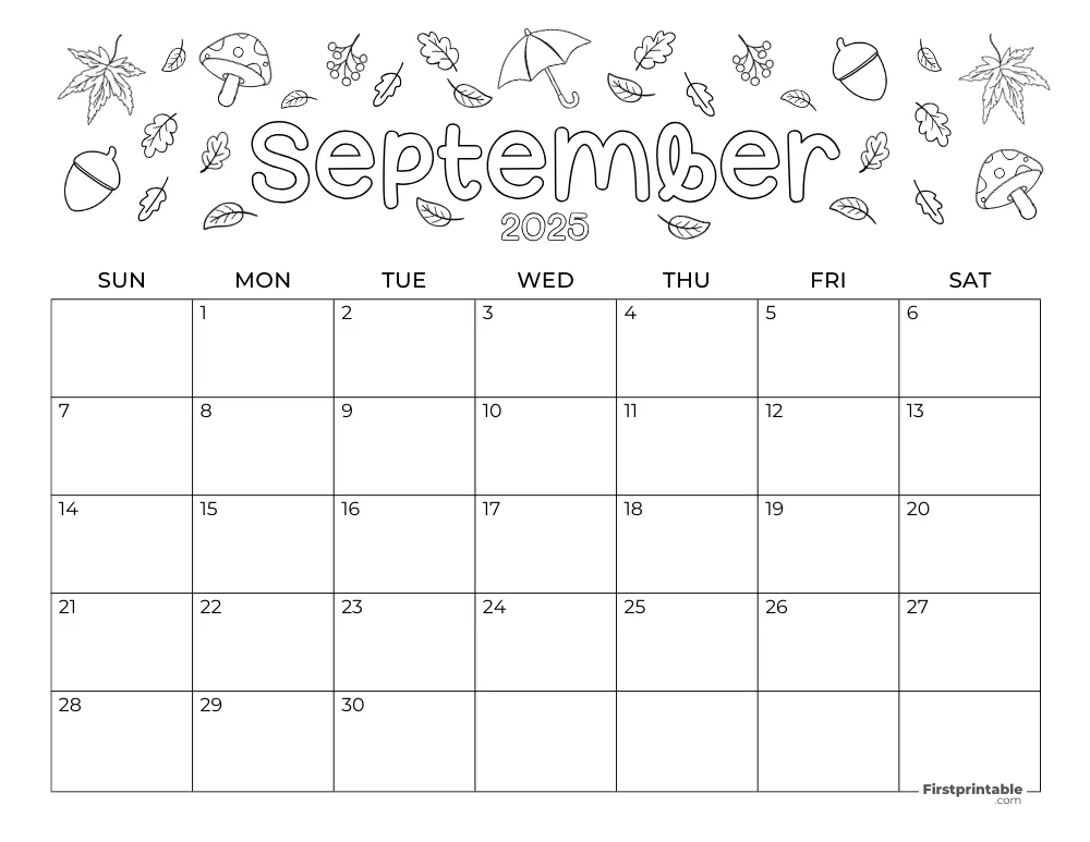 September 2025 Calendar Fall Themed