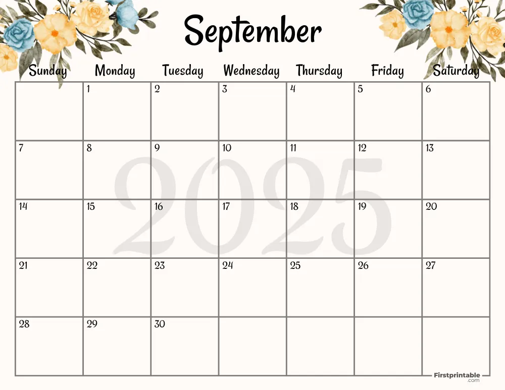 September 2025 Calendar Floral 02