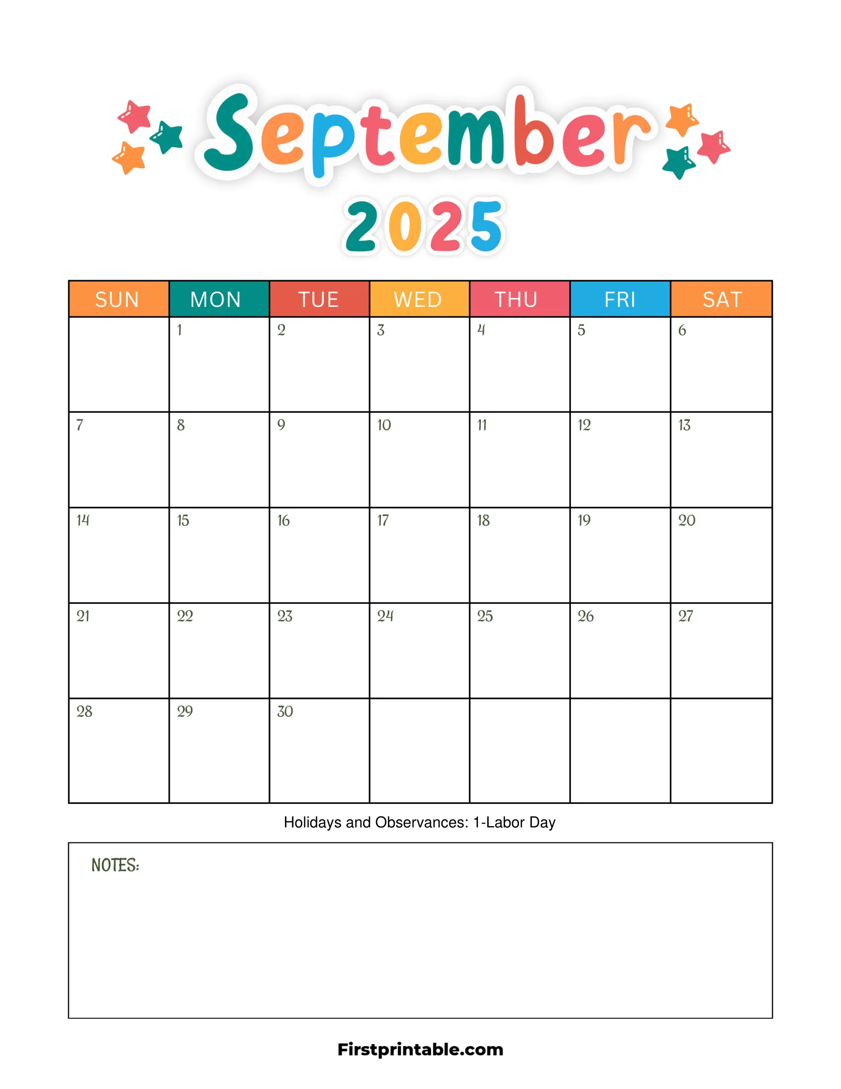 September 2025 Calendar Kids