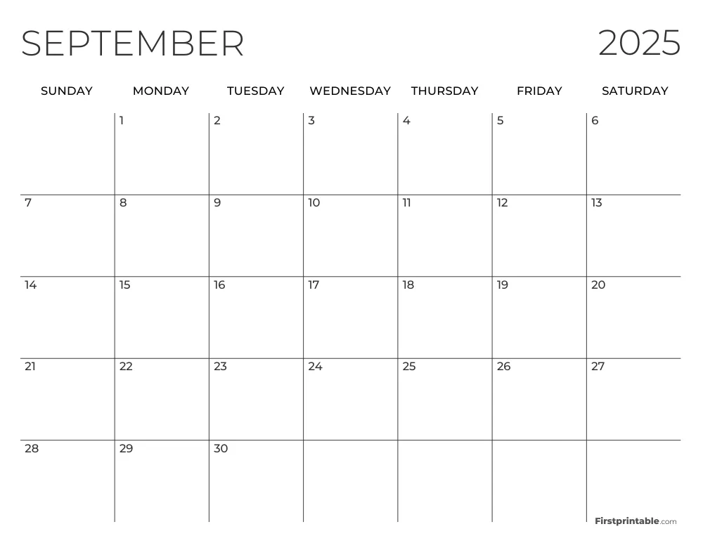 September 2025 Calendar Template