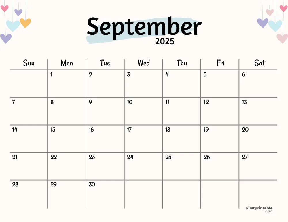 September 2025 Calendar Watercolor