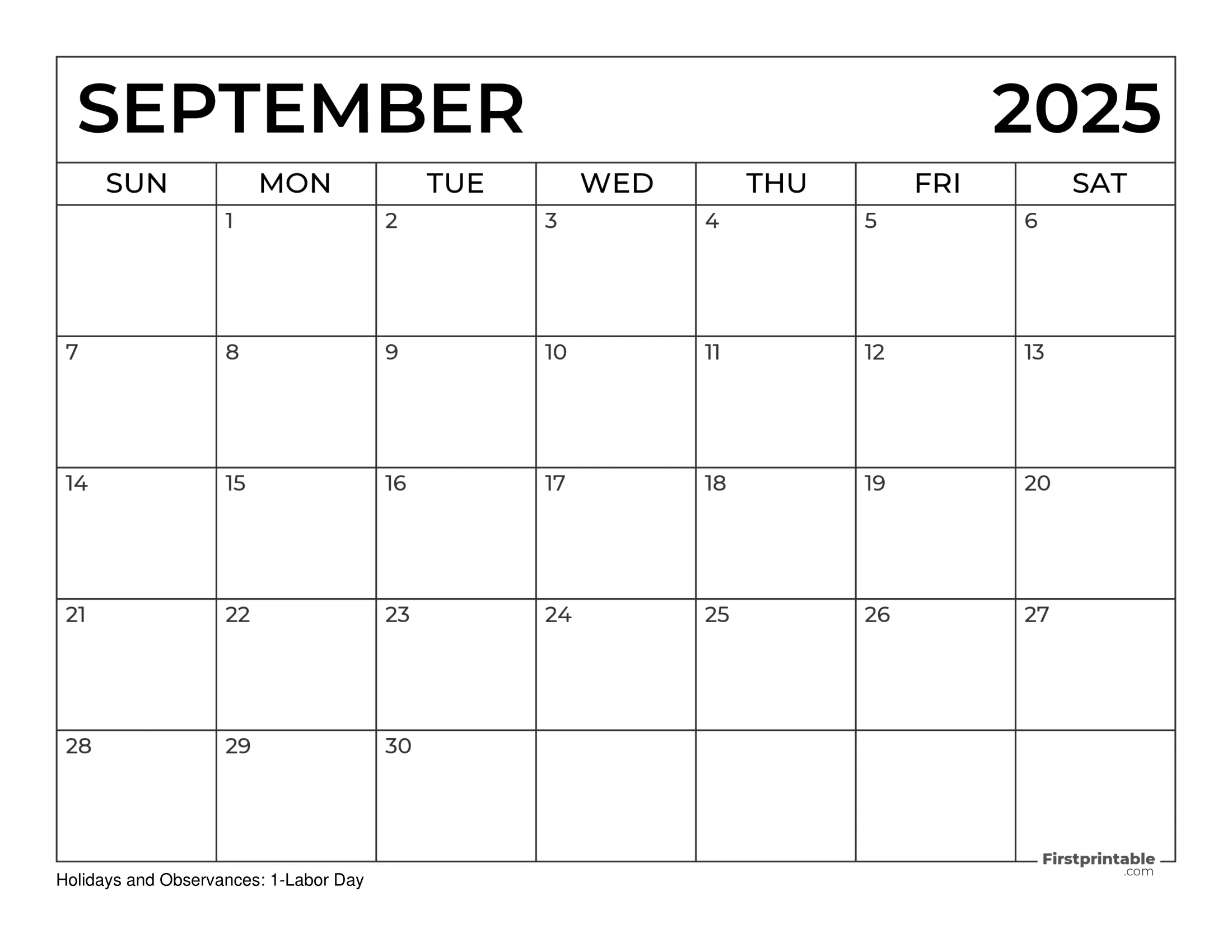 September 2025 Calendar with Holidays