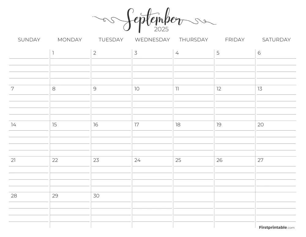 September 2025 Calendar with lines 02