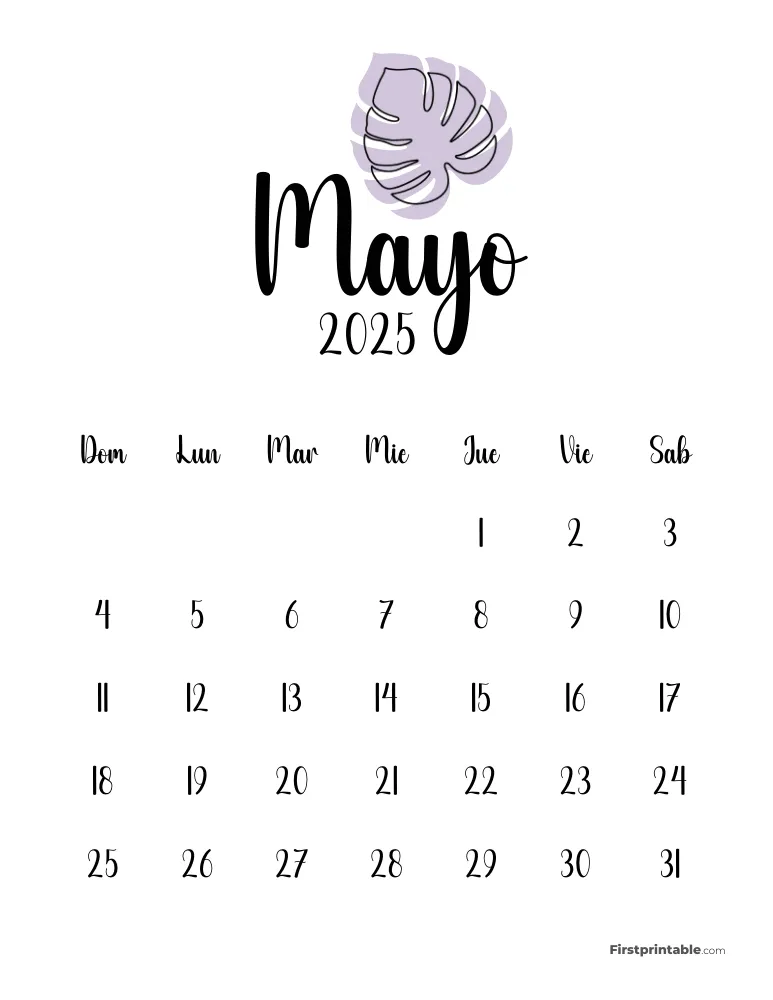 Spanish Cute Monstera May 2025 Calendar