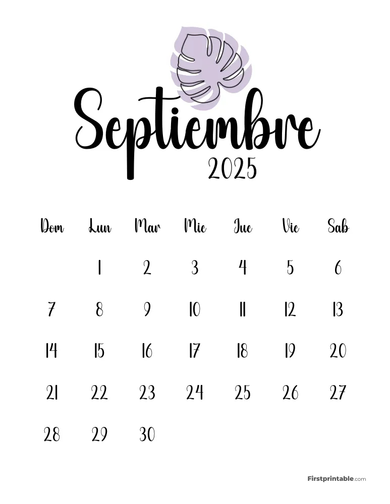 Spanish Cute Monstera September 2025 Calendar