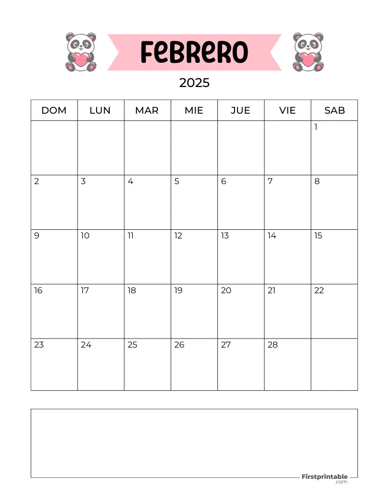 Spanish February Calendar 2025 Valentines Day Template 31