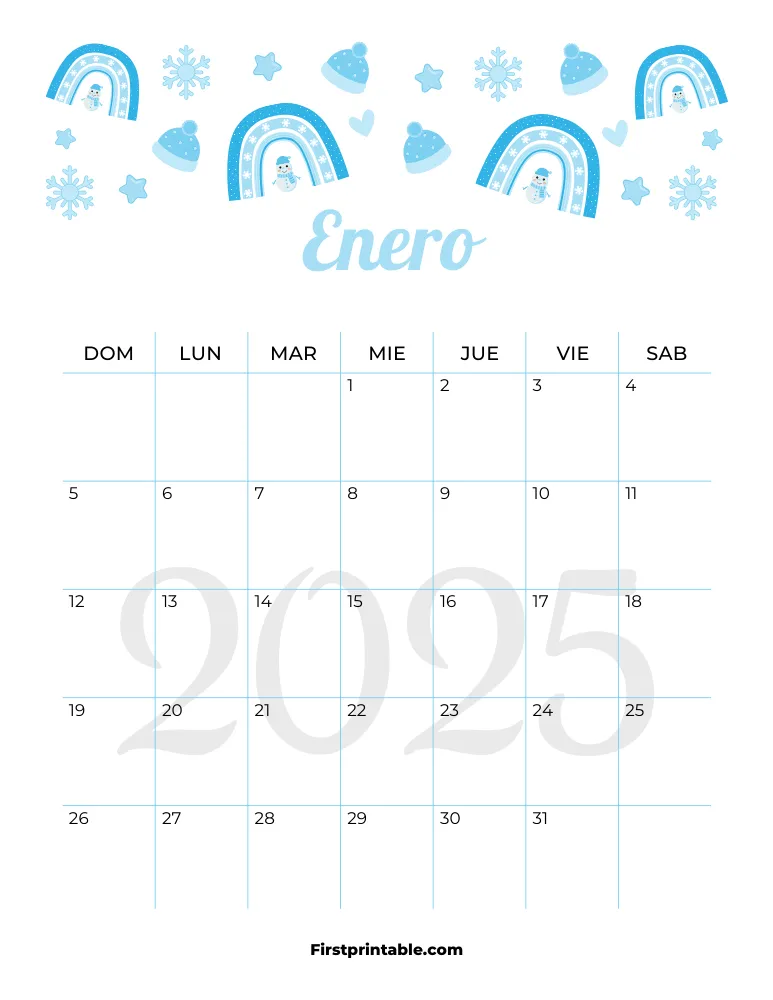 Spanish January Calendar 2025 Winter Template 29