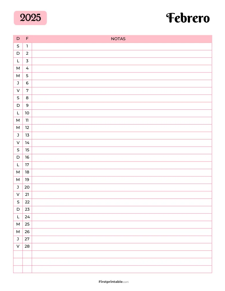 Spanish Printable February Calendar 2025 Template 35