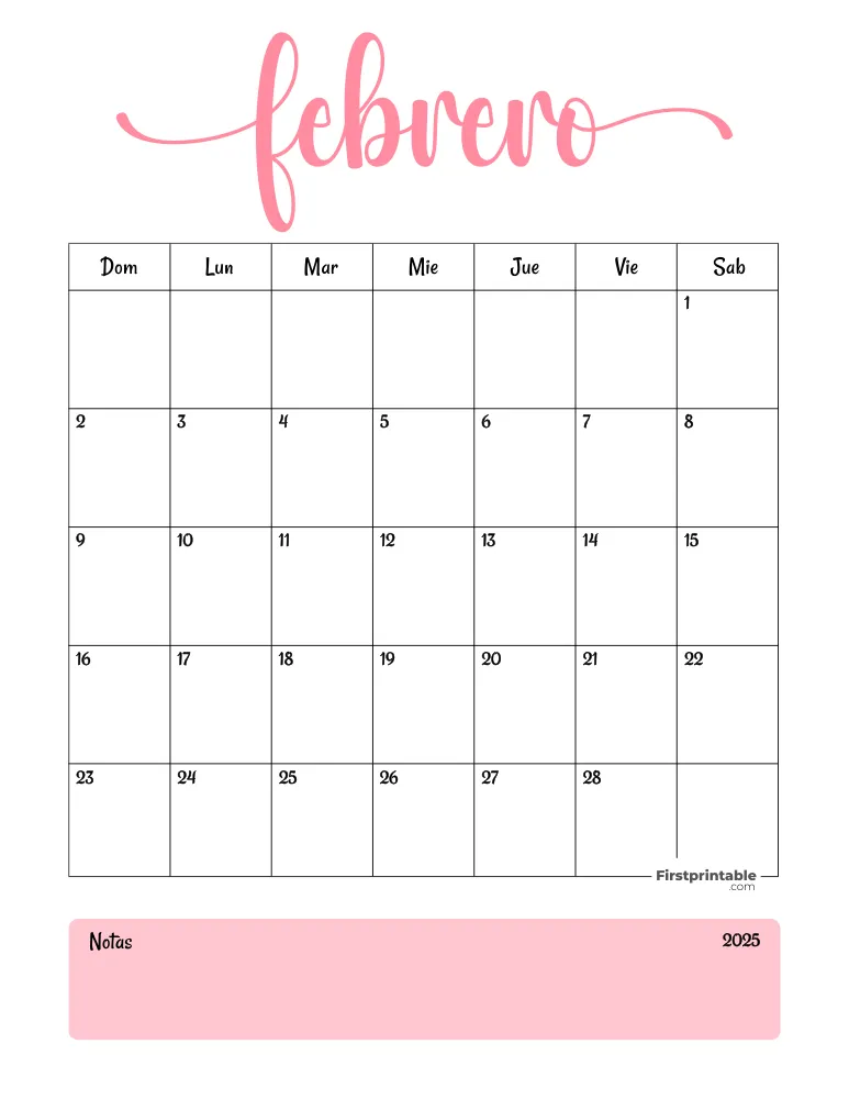 Spanish Printable February Calendar 2025 Template 36