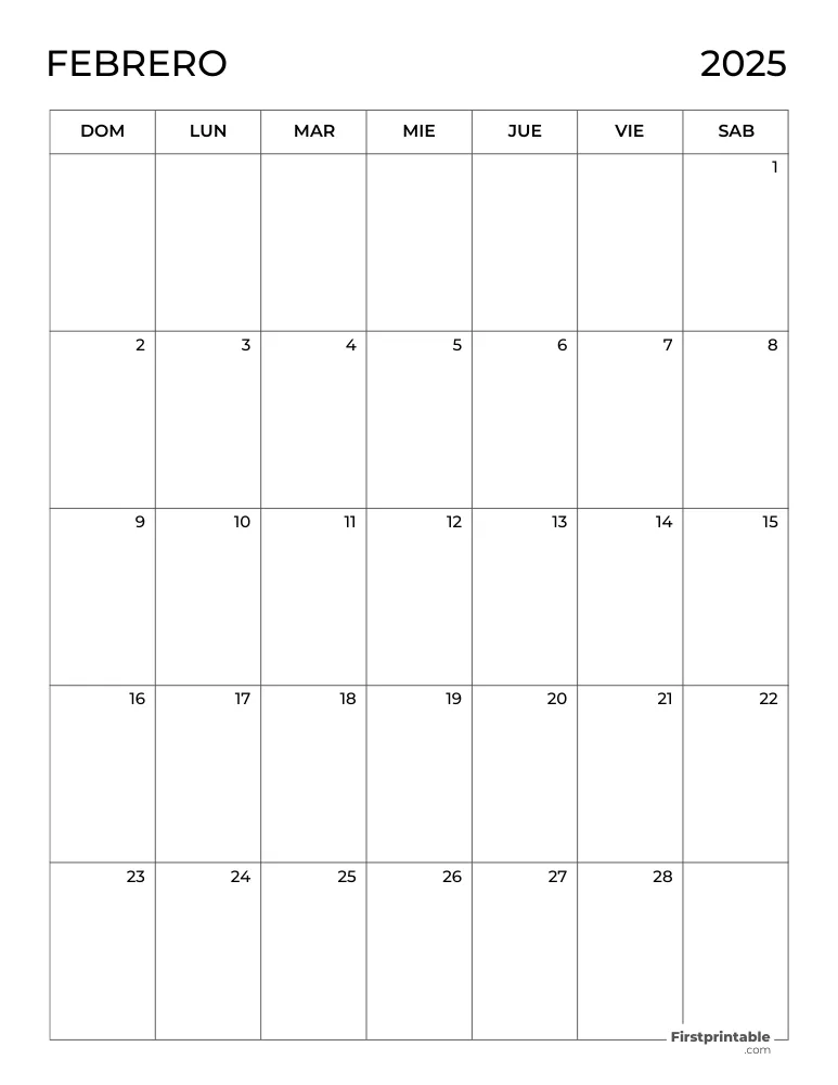 Spanish Printable February Calendar 2025 Template 40