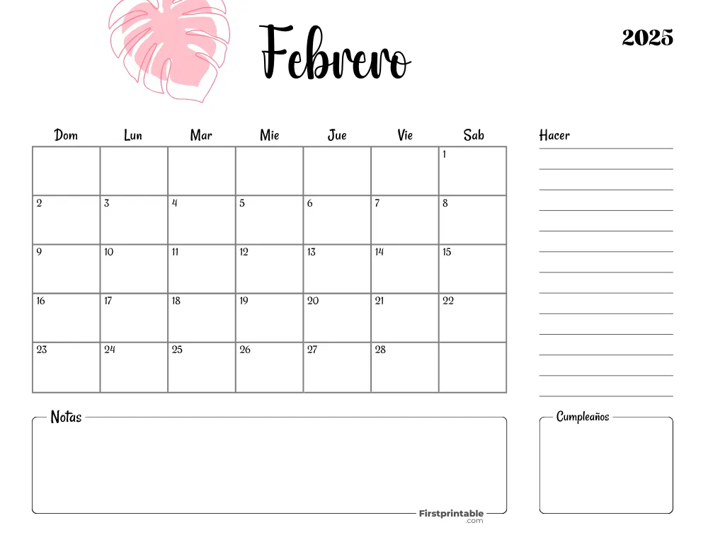 Spanish Printable February Calendar 2025 Template 42