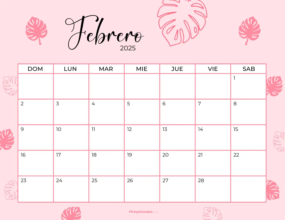 Spanish Printable February Calendar 2025 Template 43