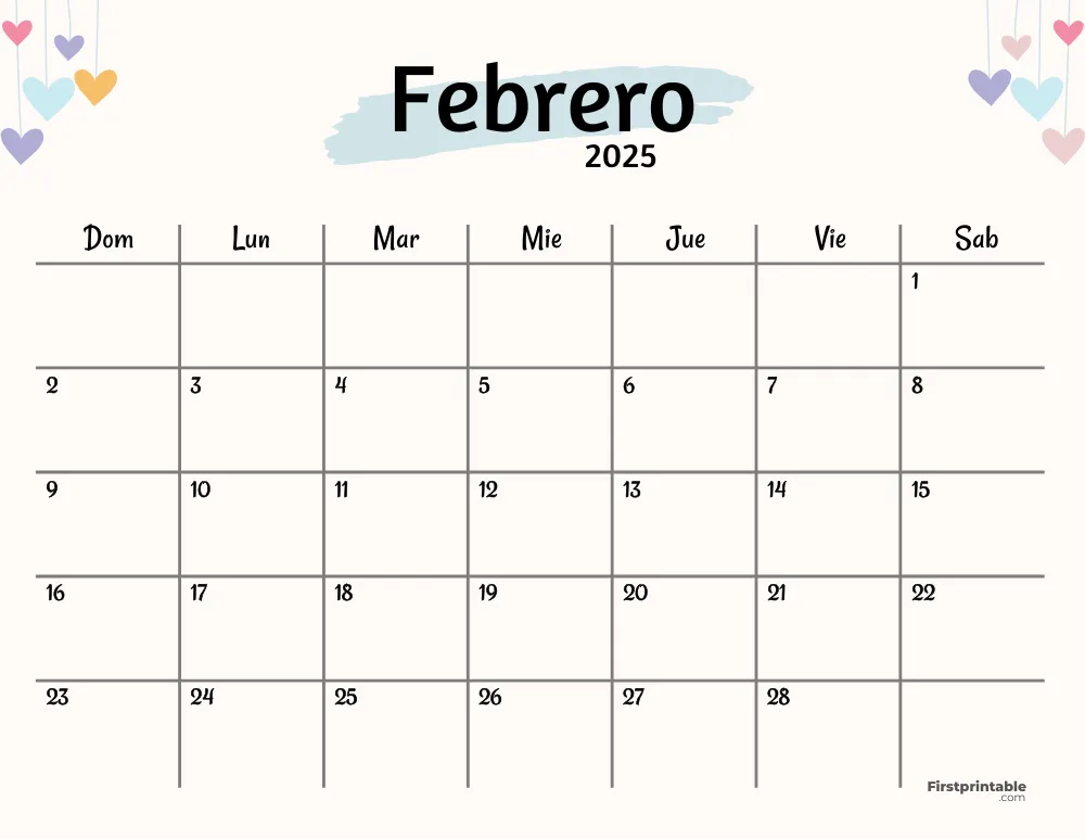 Spanish Printable February Calendar 2025 Template 50