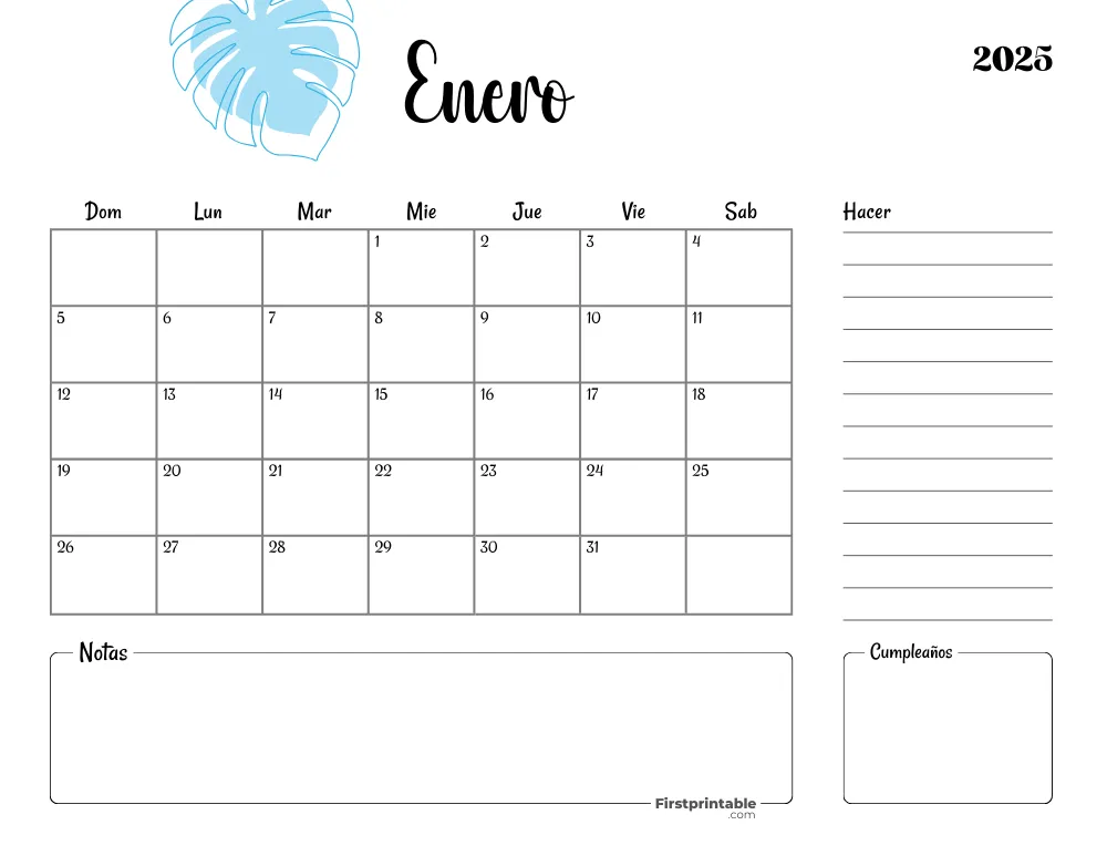 Spanish Printable January Calendar 2025 Template 42