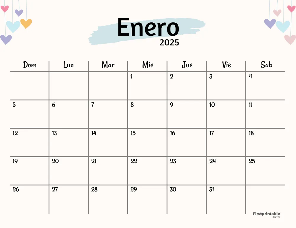 Spanish Printable January Calendar 2025 Template 50