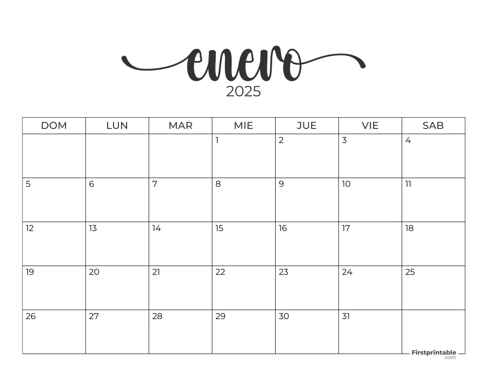 Spanish Printable January Calendar 2025 Template 51