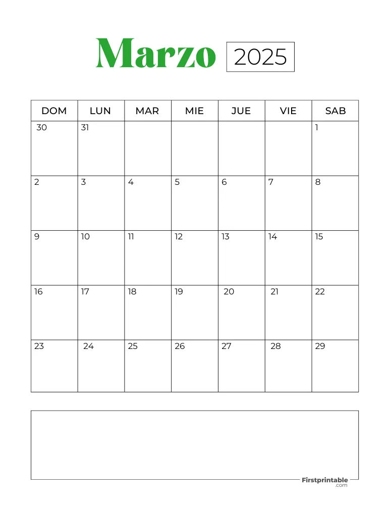 Spanish Printable March Calendar 2025 Template 34