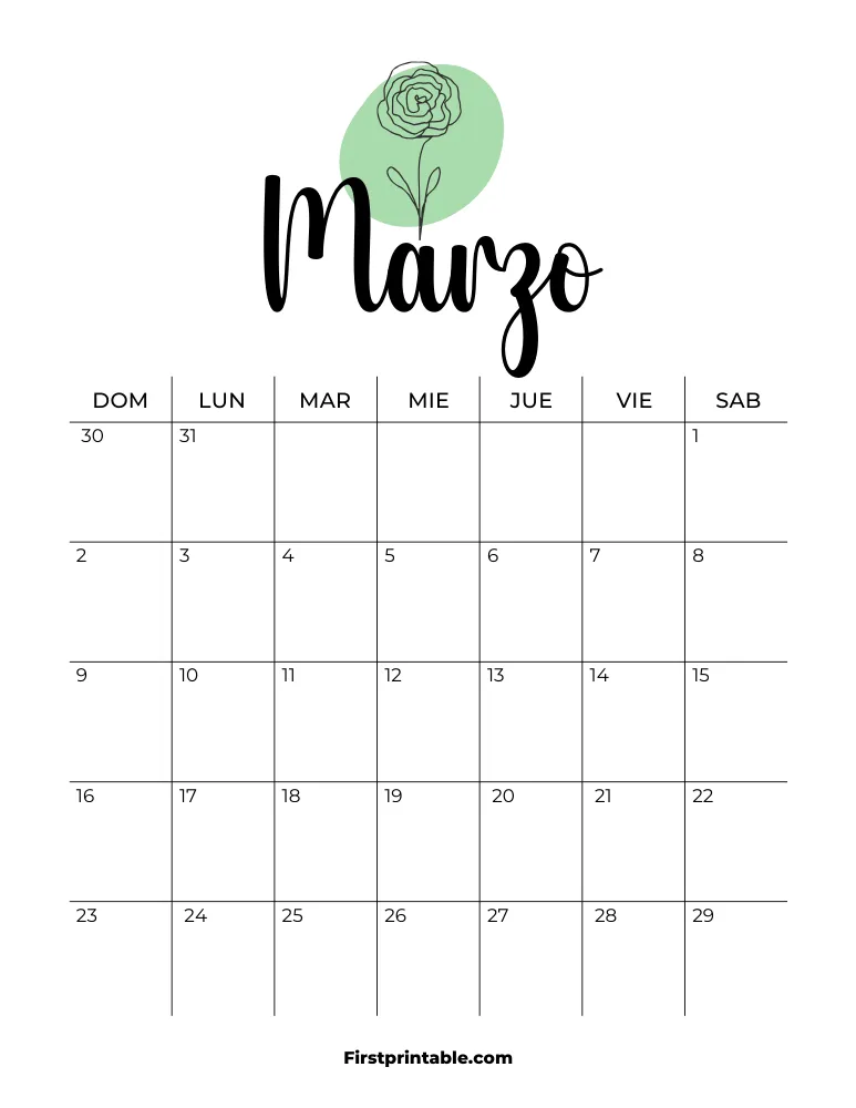 Spanish Printable March Calendar 2025 Template 37