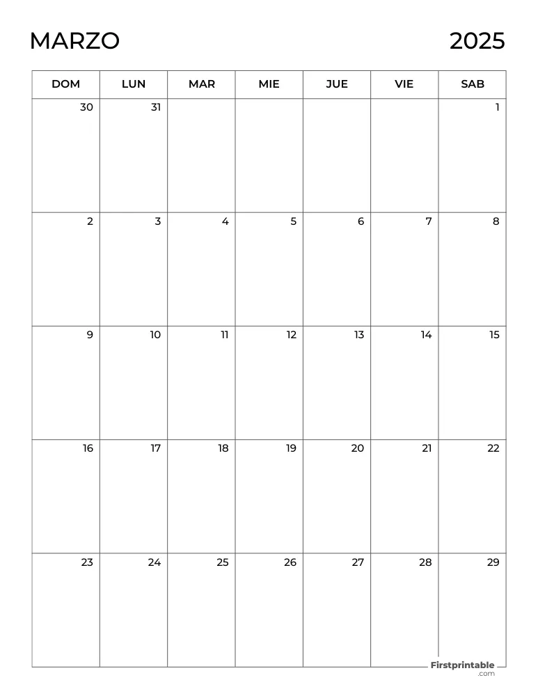 Spanish Printable March Calendar 2025 Template 40