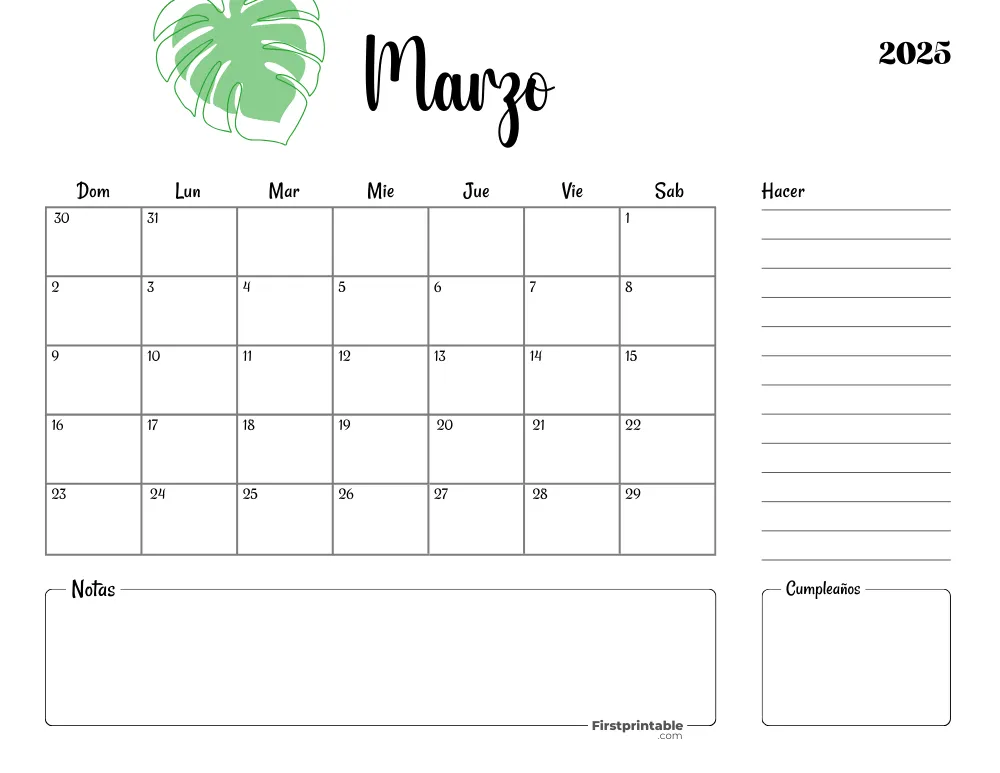 Spanish Printable March Calendar 2025 Template 42