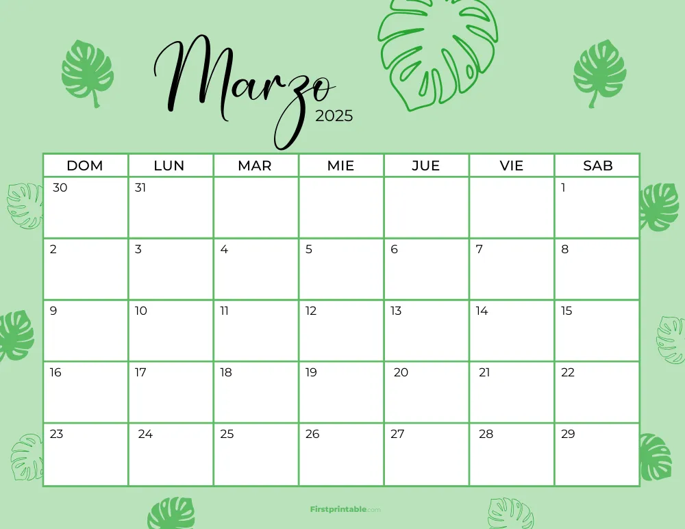 Spanish Printable March Calendar 2025 Template 43