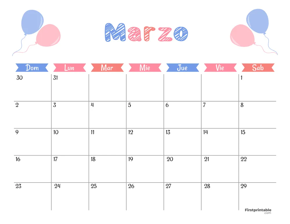 Spanish Printable March Calendar 2025 Template 48