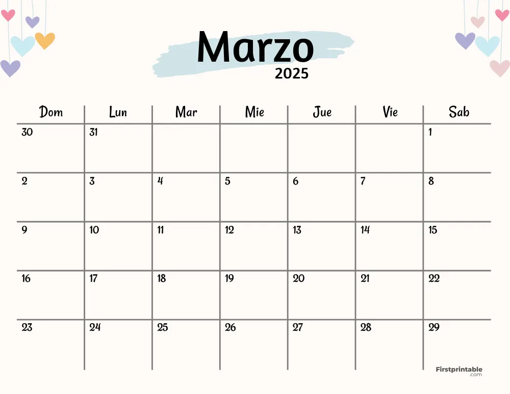 Spanish Printable March Calendar 2025 Template 50