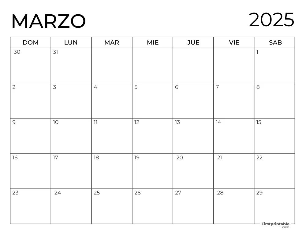 Spanish Printable March Calendar 2025 Template 52