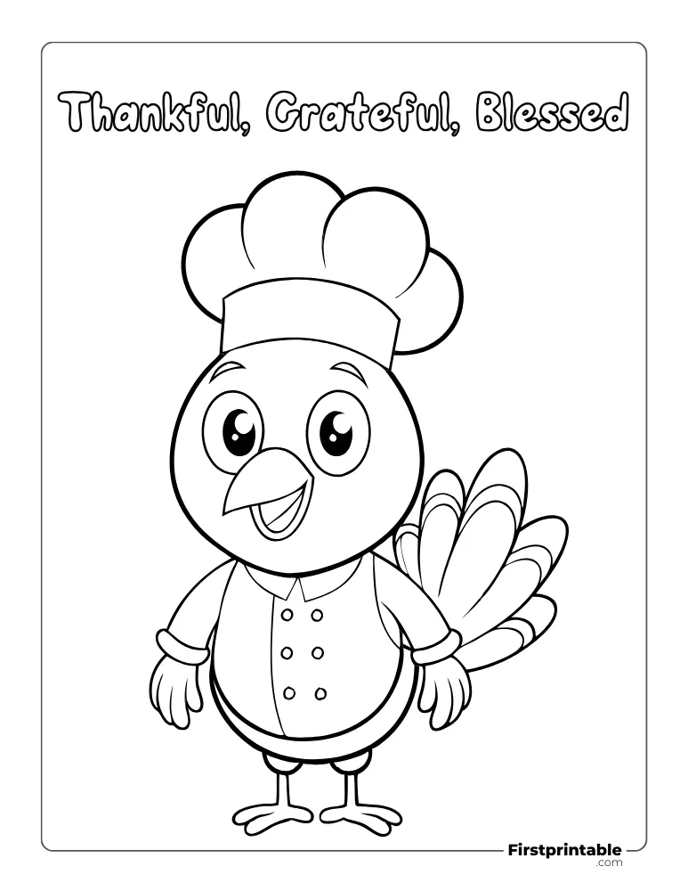 Cute Chef "Turkey in Disguise" Coloring Page