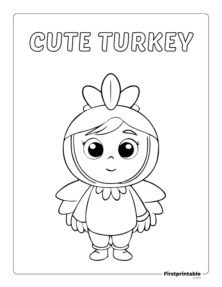 A Kid in Turkey Costume Coloring Page