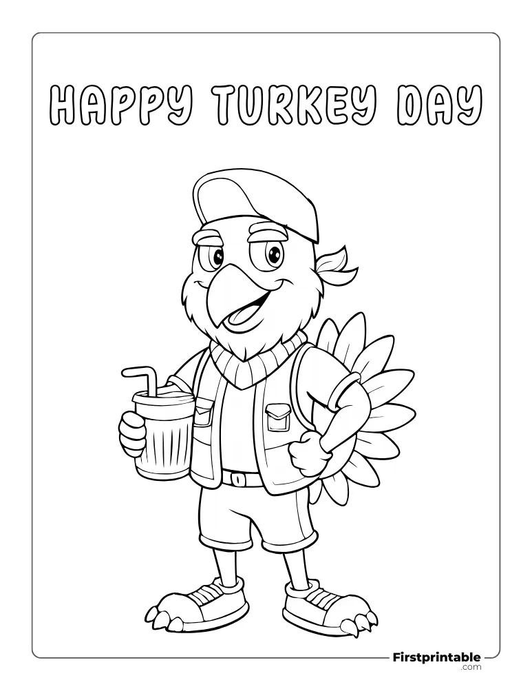 Turkey on Vacation Coloring Page