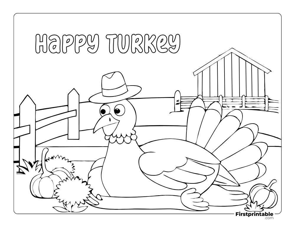 Happy Turkey Day Coloring Page