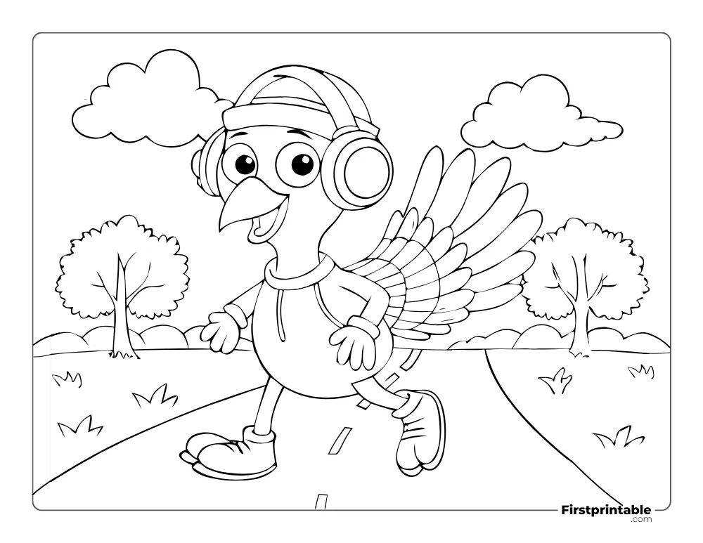 Funny Turkey Listening Music Coloring Page