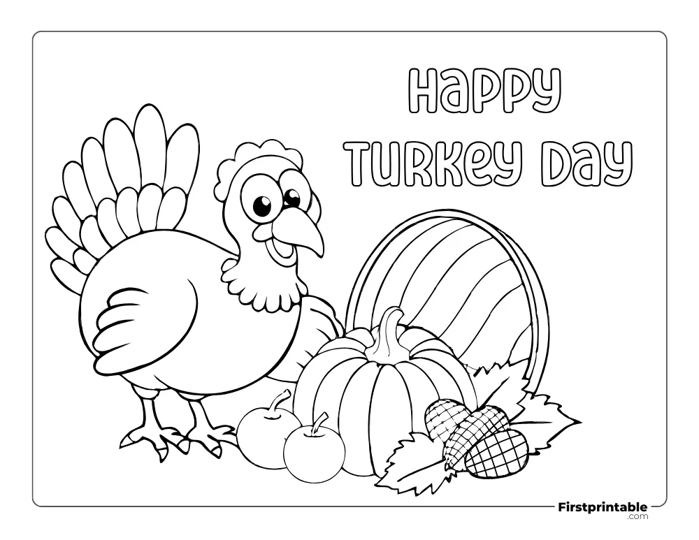 Turkey and Cornucopia Coloring Page