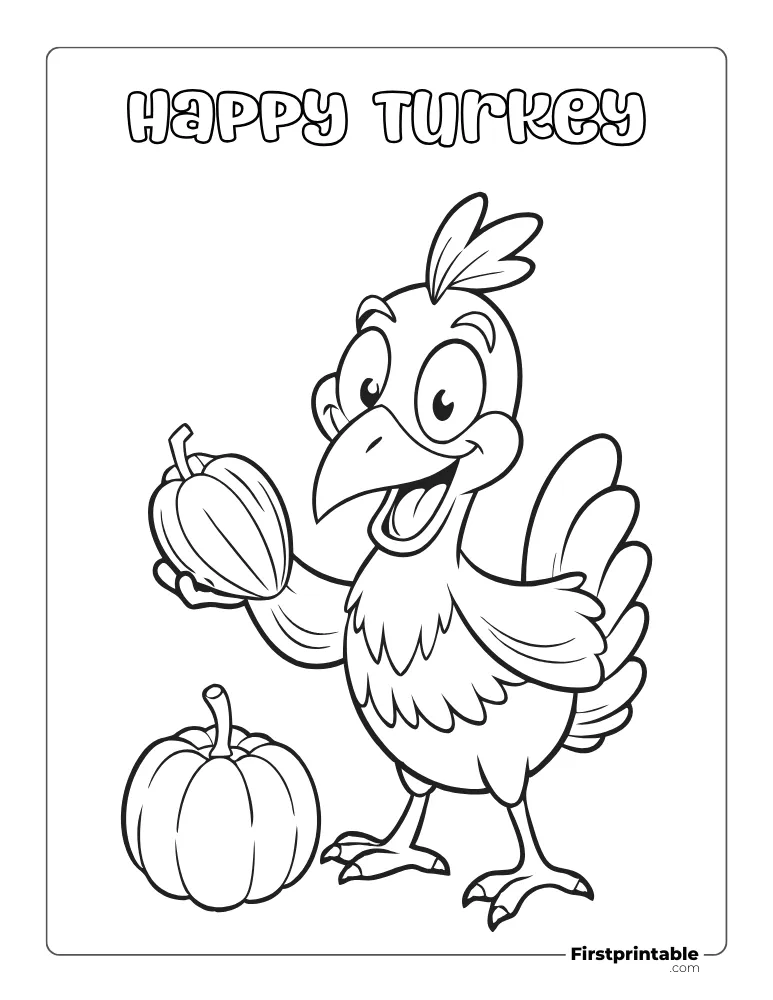 "Turkey Playing with Pumpkin" Coloring page