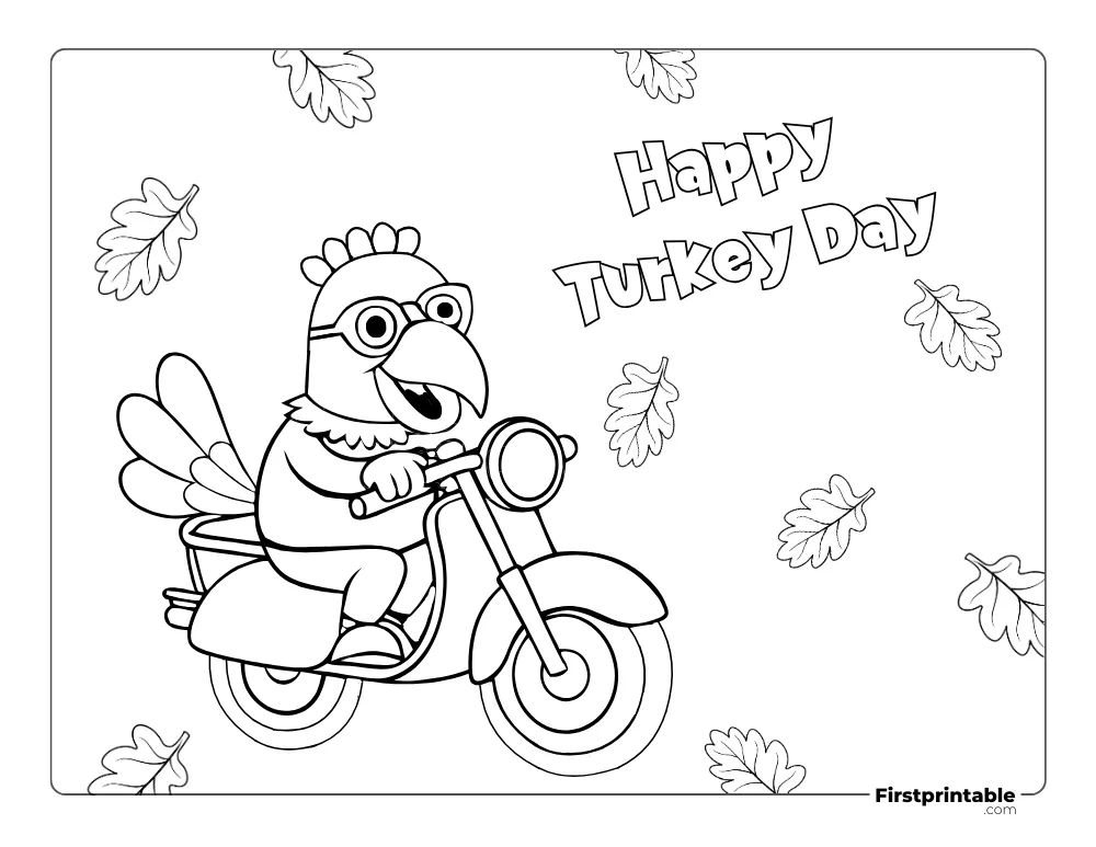 Cute Turkey Driving Scooter Print and Color