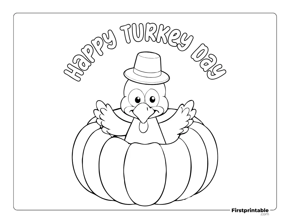 Turkey Peeking Out of a Pumpkin for Kids to Color