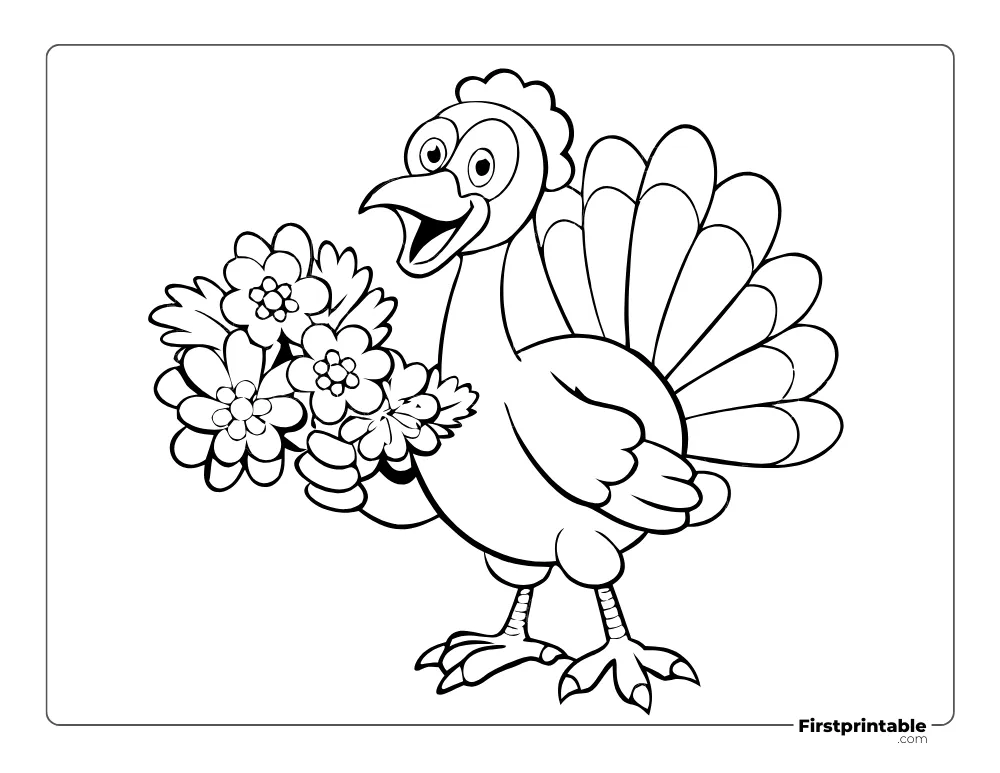 Turkey with Flowers Coloring Page