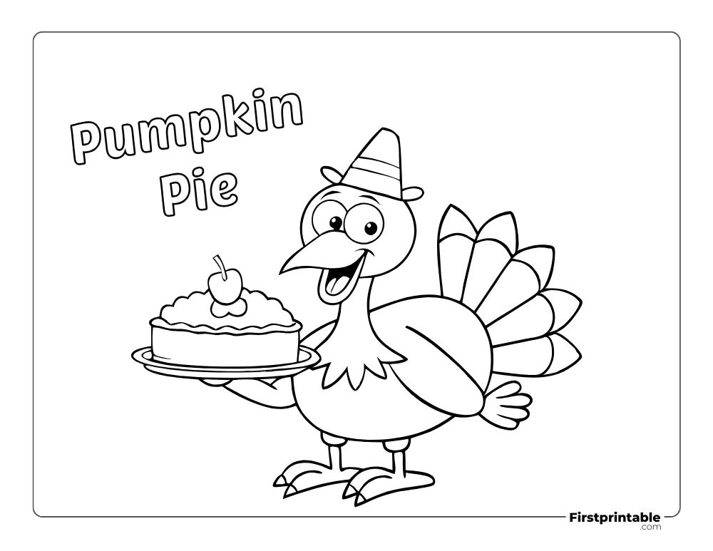 Printable Turkey Holding Pumpkin Pie to Color