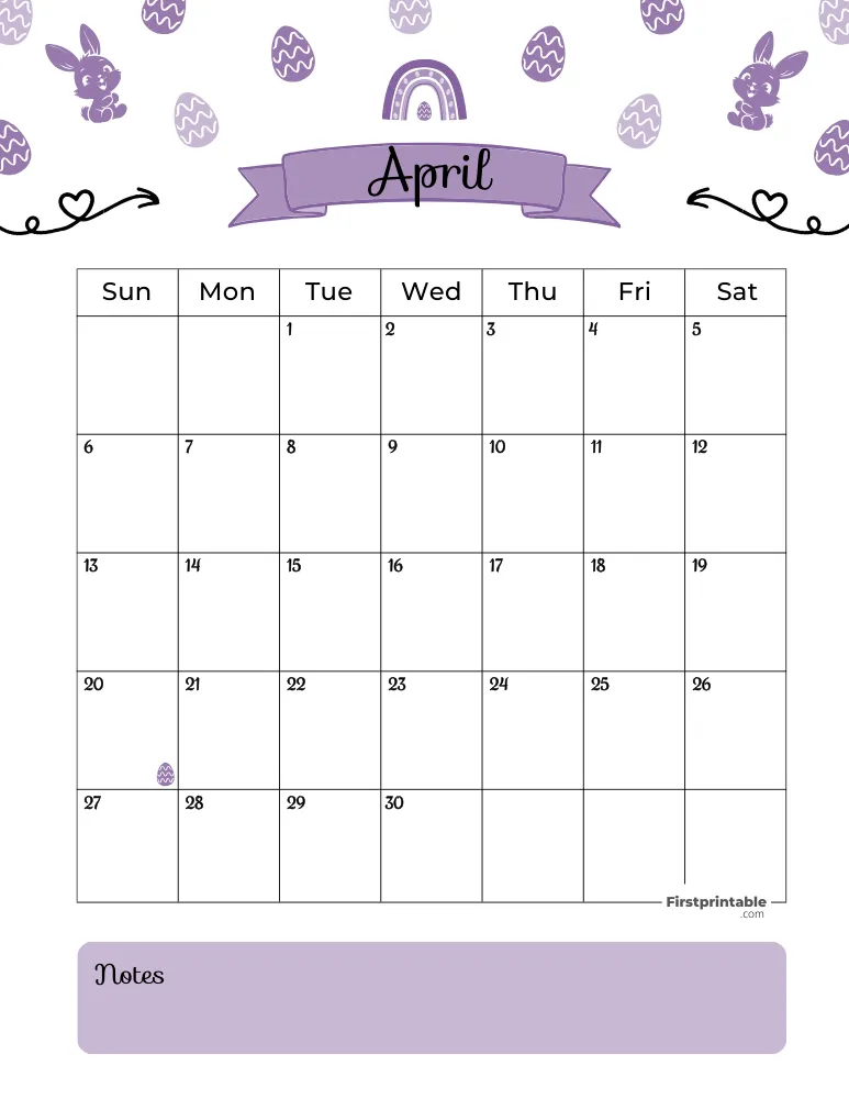 April Calendar 2025 Easter Template 01