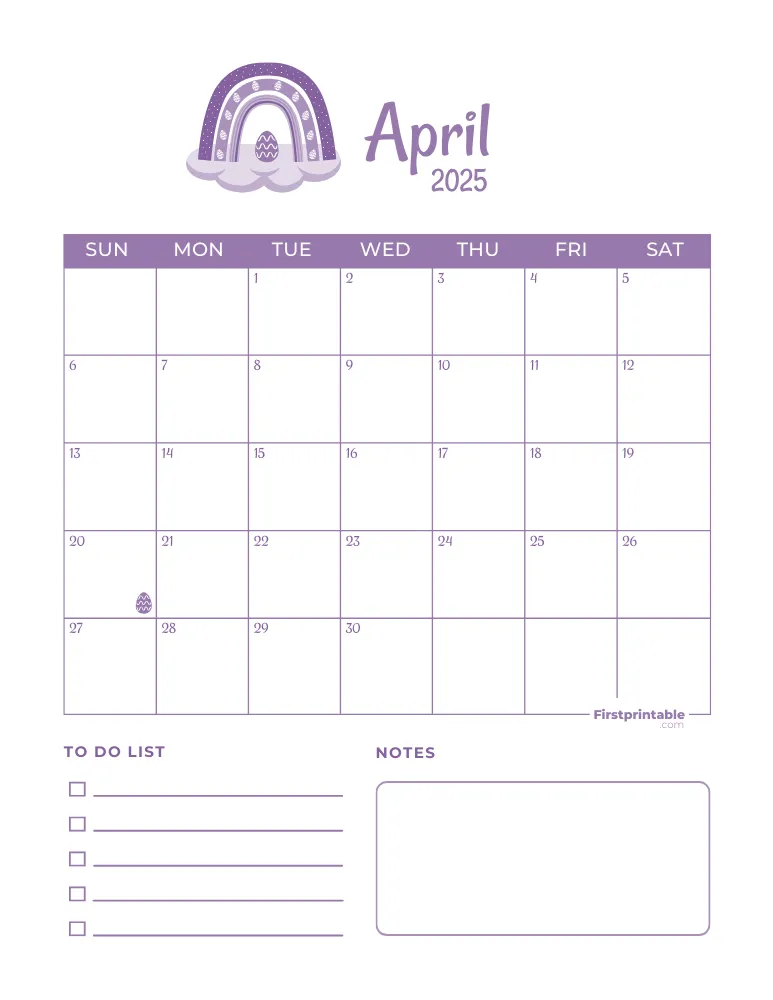 April Calendar 2025 Easter Template 02